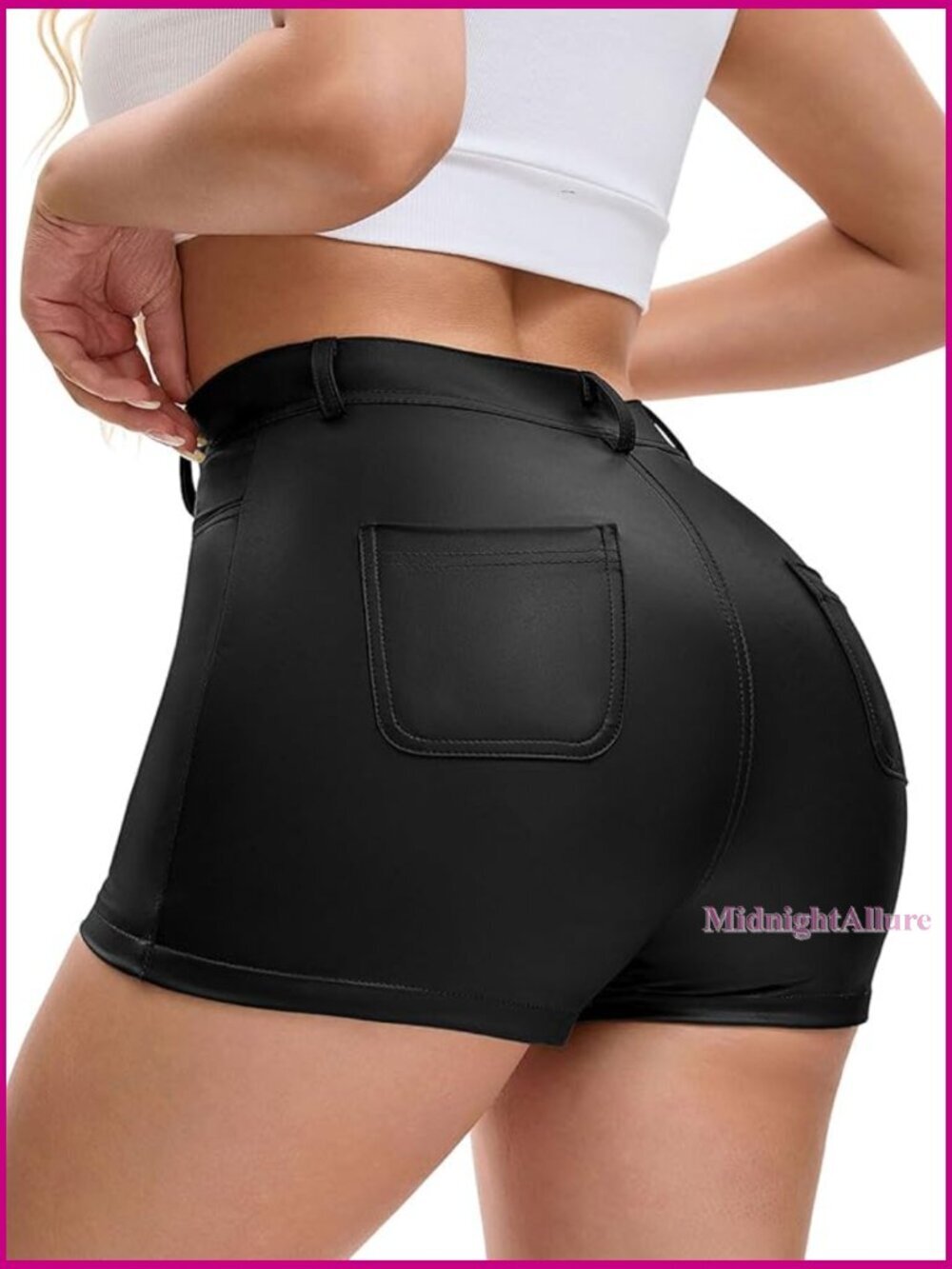High Waisted Faux Leather Skinny Shorts Slimming Stretchy Party Wear